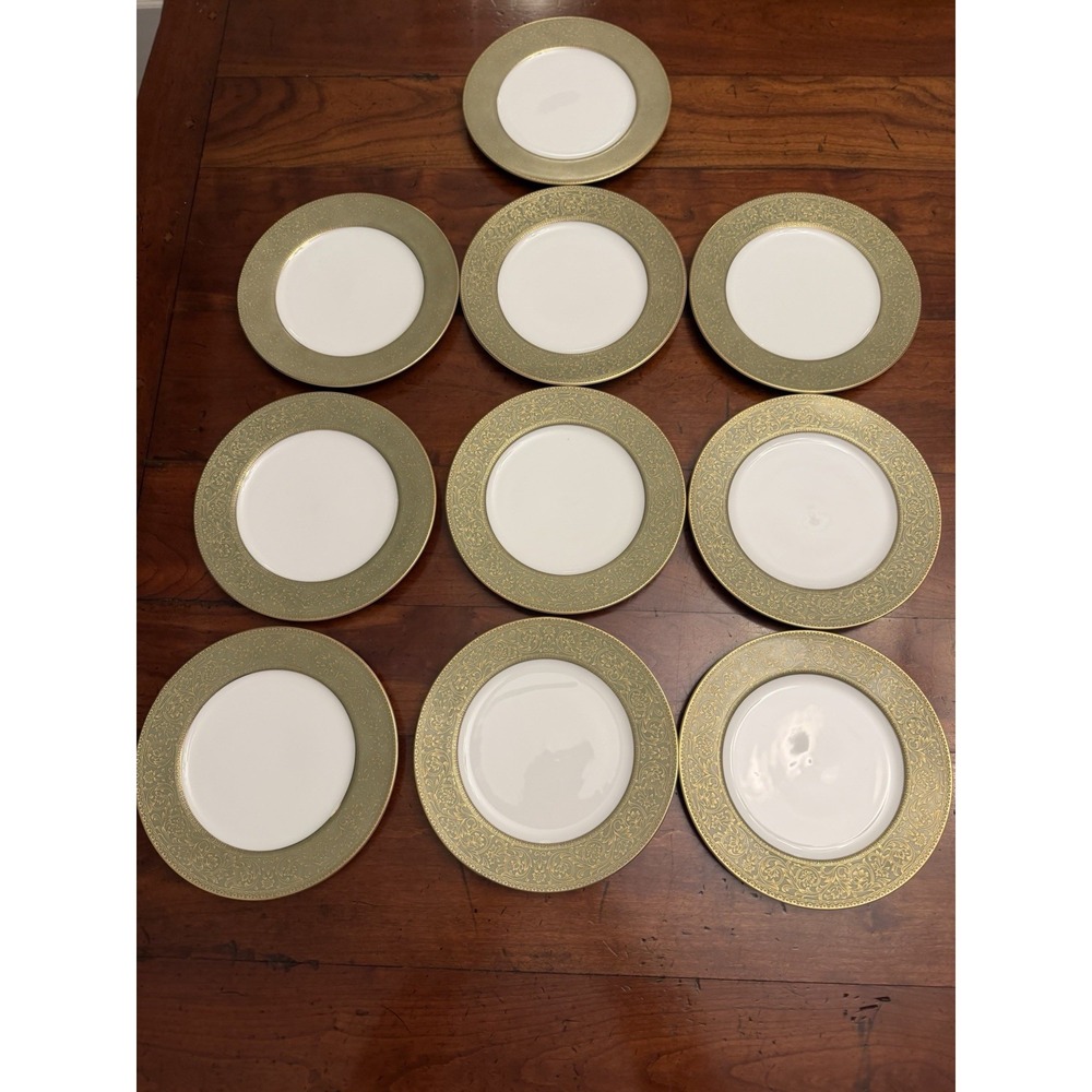Set of 10 Sango Versailles 3632 Bread Butter Plates 6.5" Green Gold Vintage